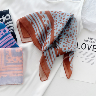 饰旅游防晒头巾女围巾 棉麻58x58小方巾豹纹护颈小领巾装 夏季 新款