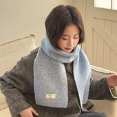 简约软糯纯色含羊毛保暖小围巾韩版 秋冬款 舒适针织情侣防寒围脖女