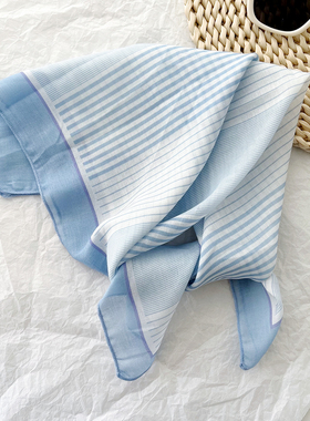 韩版新款清新蓝小方巾女时尚百搭小领巾夏季海边防晒拍照头巾