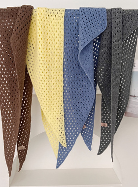 2025新款港味复古镂空针织三角巾叠穿披肩外搭坎肩女士衬衫小围巾