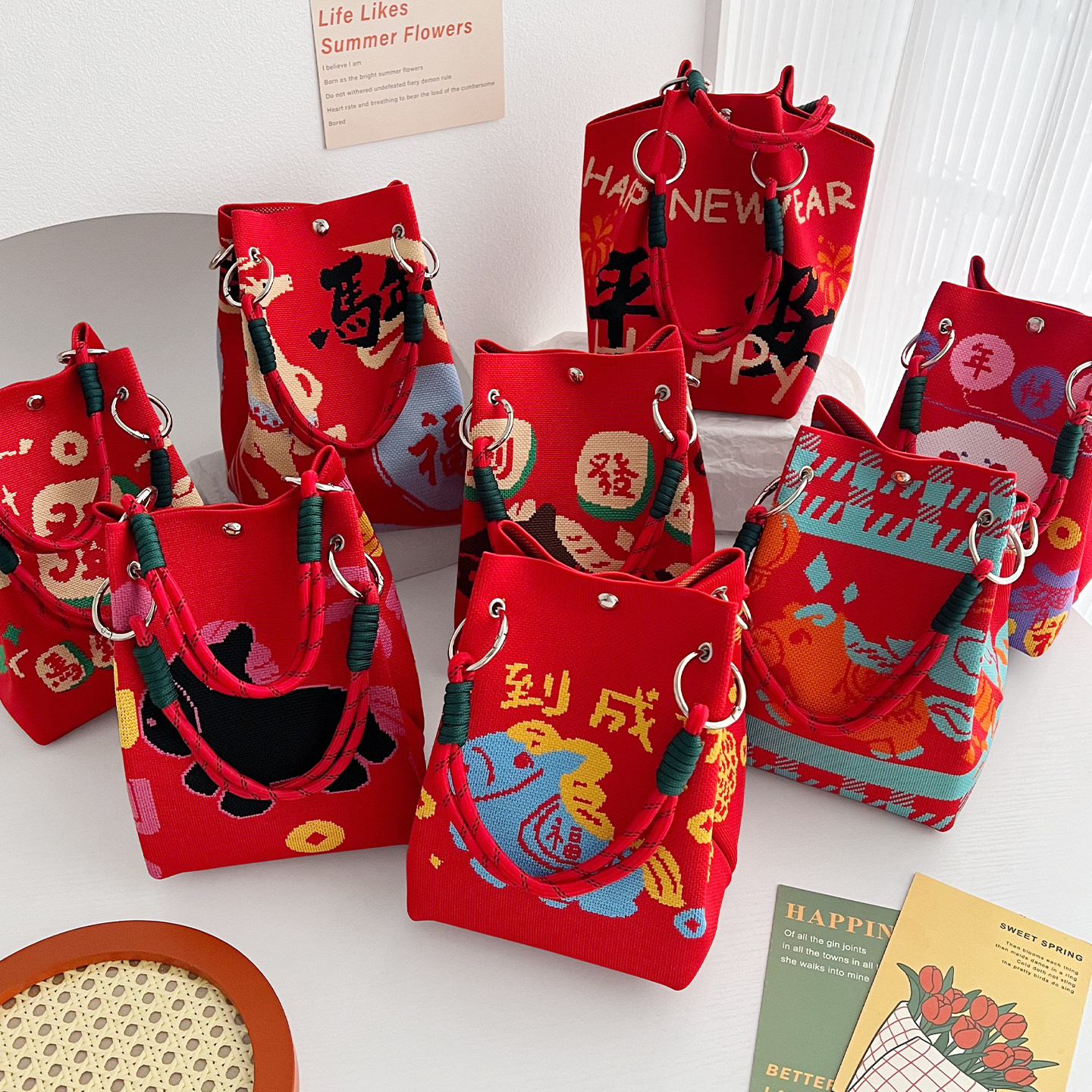 2026新年伴手礼手提包公司年会精致针织大容量招财小马便携手拎包,箱包皮具/热销女包/男包,通用款女包,淘宝优惠券,粉丝福利购,淘宝优惠卷