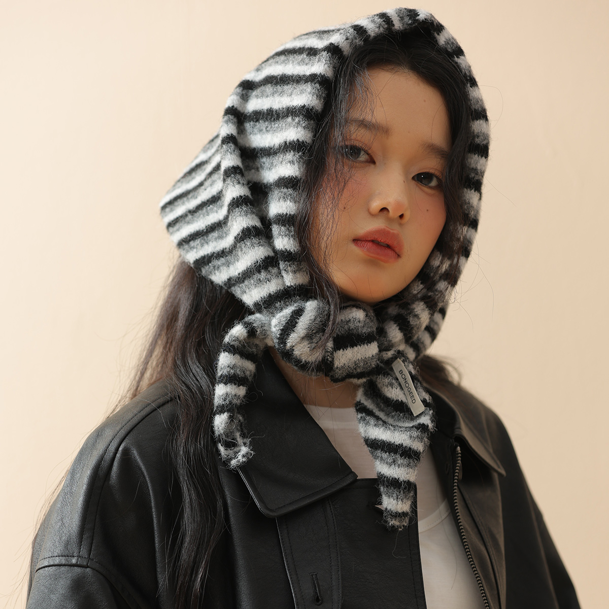 复古条纹针织三角巾秋冬保暖