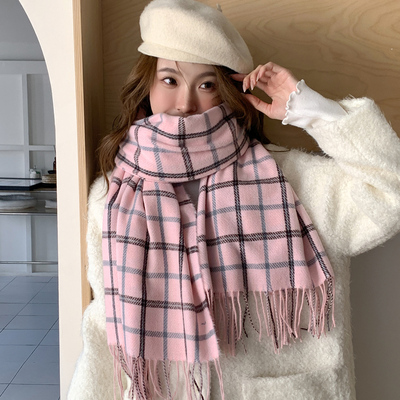 格子仿羊绒围巾秋冬季保暖
