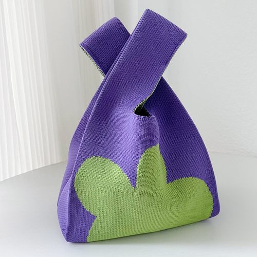 教师节礼袋花朵针织包撞色编织手拎包手提手腕包逛街懒人背心包