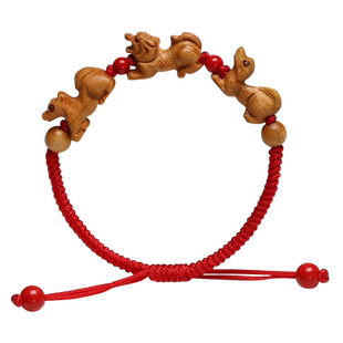 真安顺正宗桃木马虎狗三合六合手链本命年避难保平安男款女款红绳