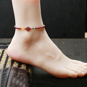 真安顺天然石榴石脚链女款 福星镇平安脚绳红绳幸运石本命年转运珠