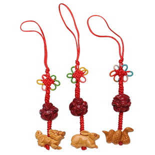 正宗桃木朱砂手机链生肖属兔龙蛇三合贵人情侣挂件女转运珠挂件男