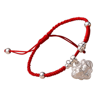 999足银长命锁生肖属兔脚链本命年兔手链纯银转运珠大象平安礼物