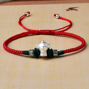真安顺99足银生肖蛇本命年红手链男女双钱结随身庇佑平安健康礼物