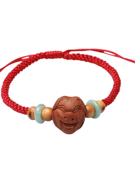 真安顺野生桃核红绳手链男女同款