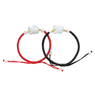 真安顺本命年生肖龙手链翡翠玉手工编织黑绳红绳金刚结手绳属兔年