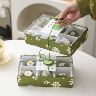 洋甘菊青团包装盒清明果艾草团透明6粒手工甜品打包盒青团贴纸