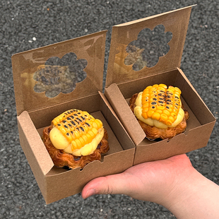 网红玉米挞包装 花边挞水果挞开窗盒子 盒玉米芝士蛋挞打包盒1粒装