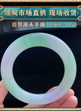 翠翠东方海外购缅甸天然翡翠手镯飘花高冰翡翠手镯飘绿花