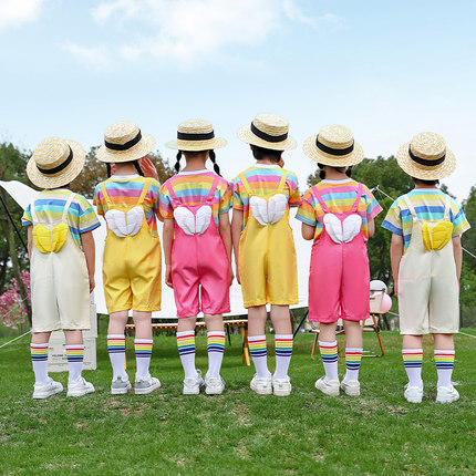 儿童啦啦队演出服女童幼儿园表演服男童短袖套装幼儿园毕业服装