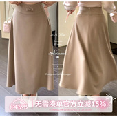 古文艺半身裙女秋冬新款 甜水仙 通勤lady裙 高腰显瘦磨毛长裙