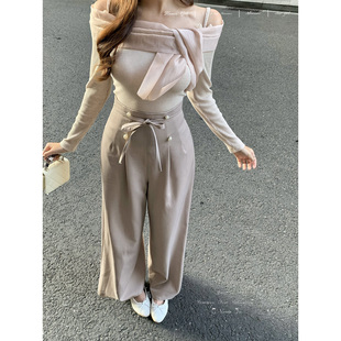 精致双排珍珠扣阔腿褶皱休闲裤 日系蝴蝶结高腰裤 百搭神裤 甜水仙