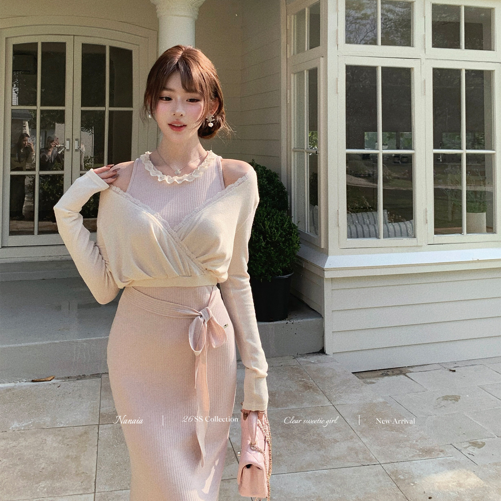 甜水仙 见习穗子 设计感V领罩衫弹力针织连衣裙修身显瘦长裙套装,女装/女士精品,连衣裙,淘宝优惠券,粉丝福利购,淘宝优惠卷