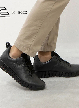 Ecco/爱步男鞋厚底牛皮防水休闲运动鞋黑色百搭老爹鞋 灵动525224