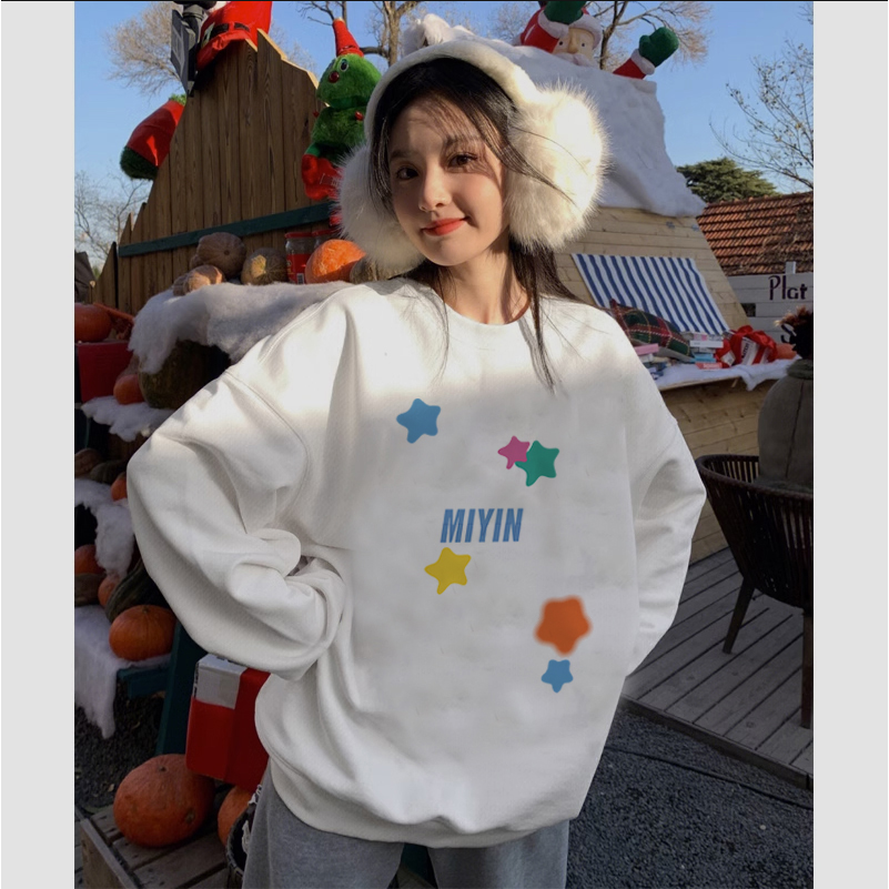 拍三件慵懒风chic艺术生圆领情侣卫衣