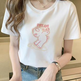 米奇印花百搭上衣潮 纯棉短袖 t恤女2025夏季 美式 复古百搭宽松时尚