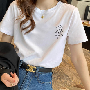 T恤女夏新款 100%纯棉卡通印花短袖 慵懒设计感小众宽松上衣ins潮流