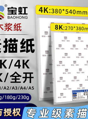 宝虹8k素描纸4k加厚纸美术生专用画画全开对开儿童马克笔纸手抄报四开八开230g手绘专业保定画纸2k1k素描纸