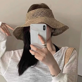 2026夏季 气质简约镂空咸草草编空顶帽女海边度假休闲百搭草帽 新款
