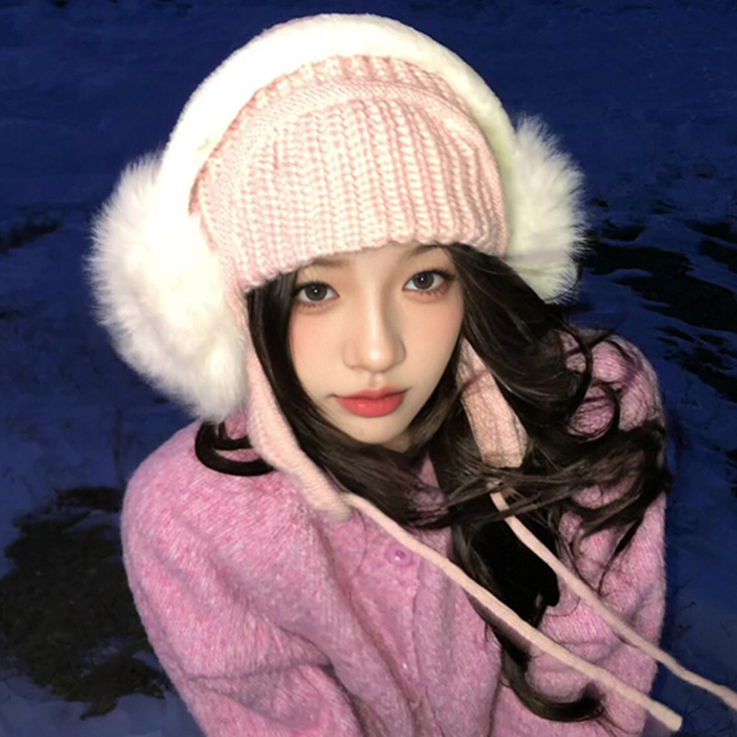 粉色针织帽子女2025冬季新款加厚保暖大头围防寒护耳帽飞行员帽潮,服饰配件/皮带/帽子/围巾,帽子,淘宝优惠券,粉丝福利购,淘宝优惠卷