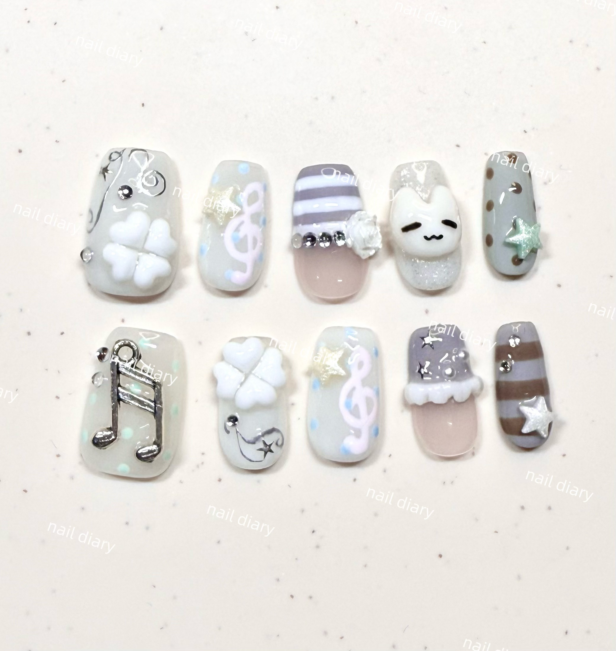 thumbnail for Real shot picture: ancient girl's heart, cute cartoon music, kitten four-leaf clover, love, pure handmade wearing nail ins Korea