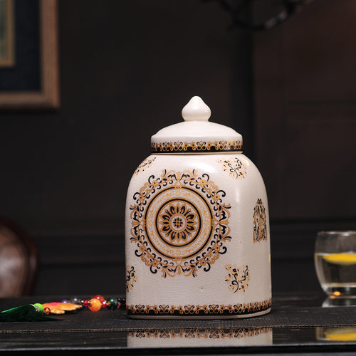 美式陶瓷带盖储物罐茶叶罐家居玄关装饰陶瓷摆件工艺品