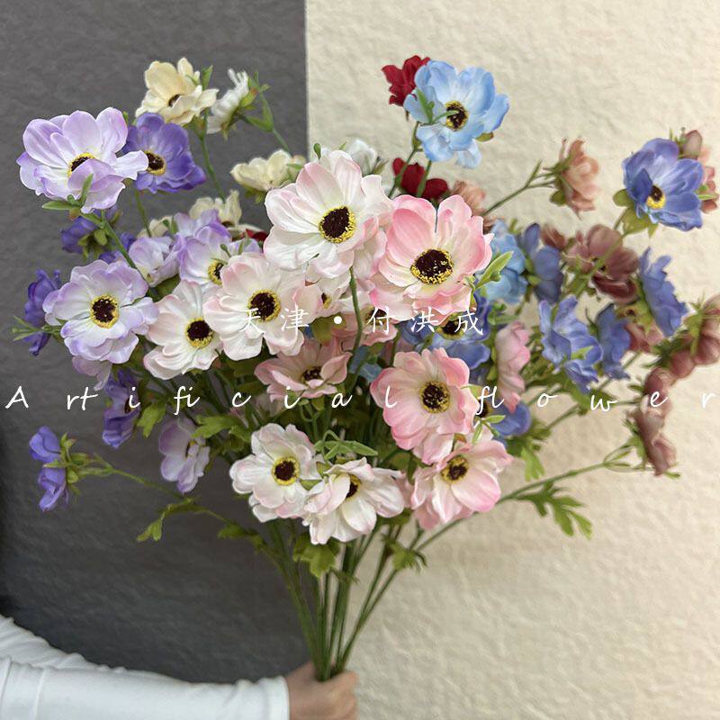 新品仿真8头银莲 餐桌装饰酒店布景假花摄影道具 花艺设计手工花