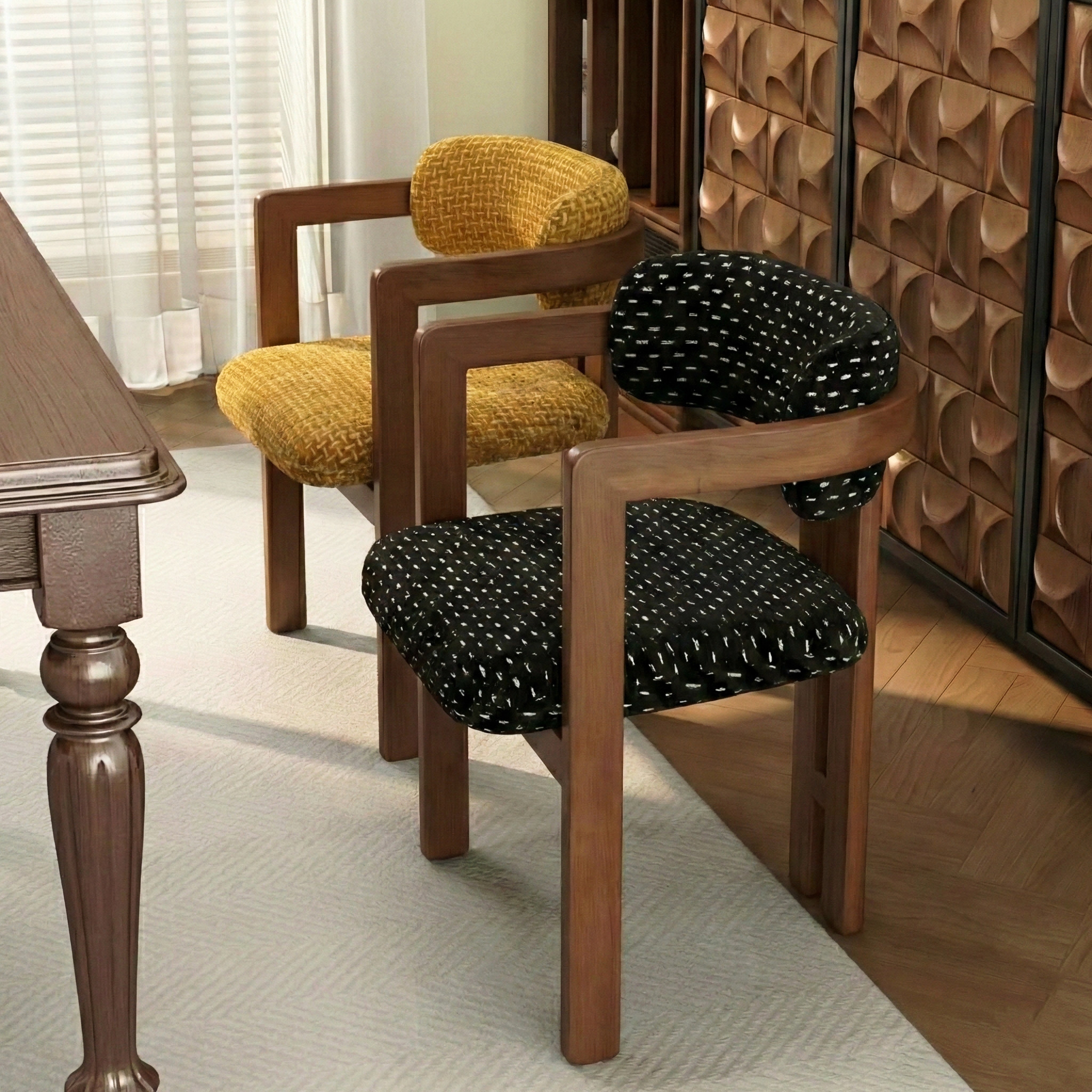 中古风实木餐椅法式复古书桌椅侘寂风梳妆椅高档餐厅椅设计师椅子