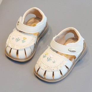 夏季女宝宝凉鞋包头0一1-3岁半婴儿软底学步鞋女童公主风防滑鞋子