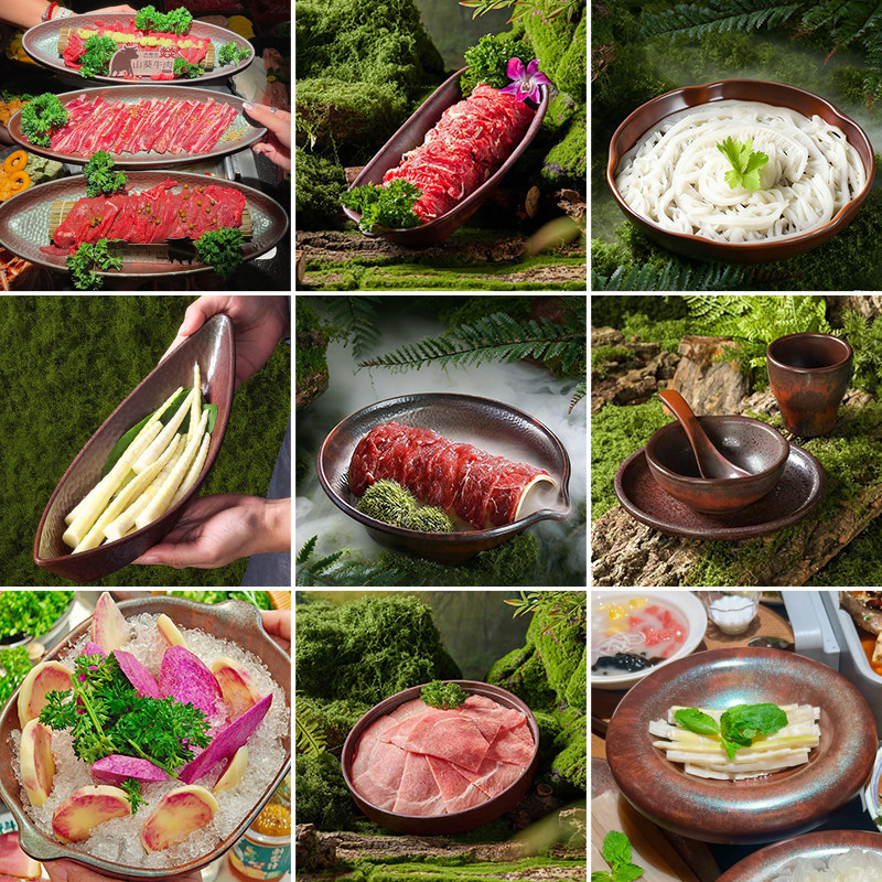 山野风A8密胺火锅餐具山缓缓同款创意火锅牛肉盘毛肚鸭肠菌菇拼盘,餐饮具,盘,淘宝优惠券,粉丝福利购,淘宝优惠卷