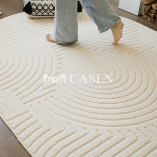 CASLN奶油色硅藻丝椭圆形地毯客厅茶几毯衣帽间书房卧室床边地垫