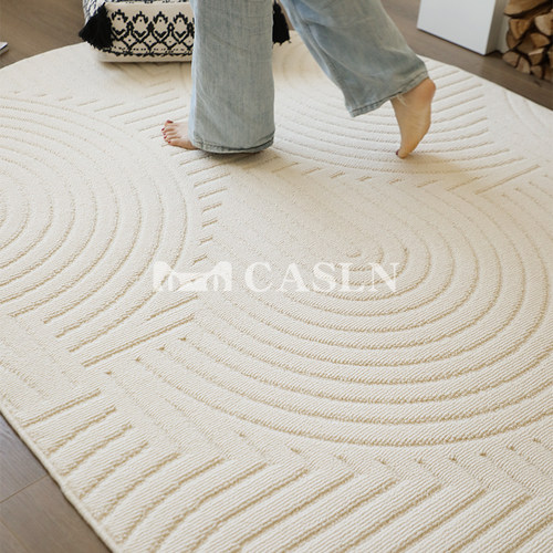 CASLN奶油色硅藻丝浮雕椭圆地毯