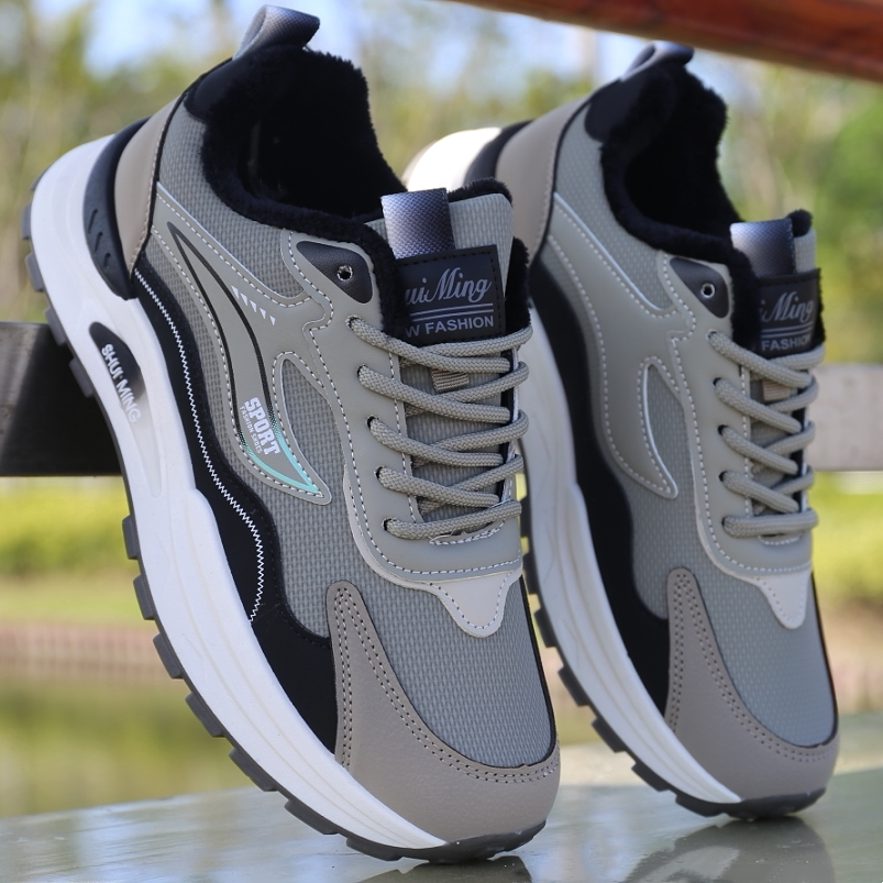 乔舟冬季棉鞋男休闲皮面运动鞋加绒保暖轻便软底青少年防滑跑步鞋