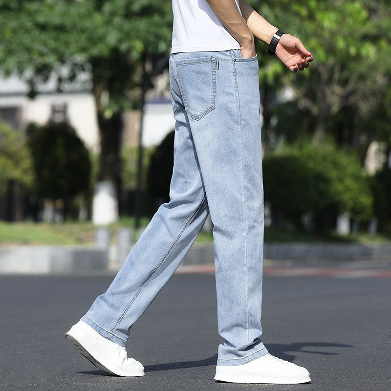 外贸剪标宽松直筒弹力牛