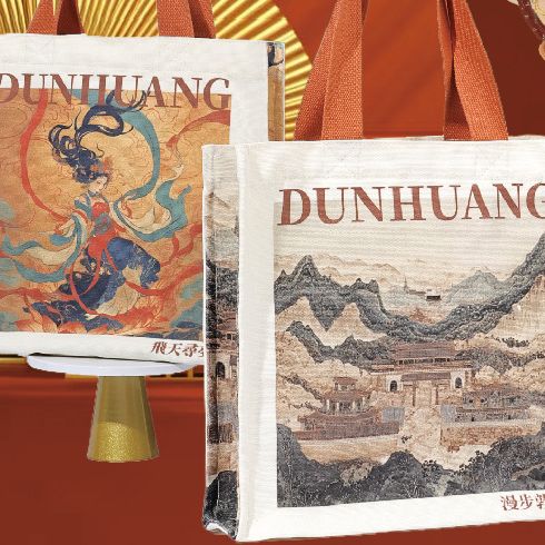 文创敦煌帆布托特包现货帆布包双折边拉链内袋手提单肩包