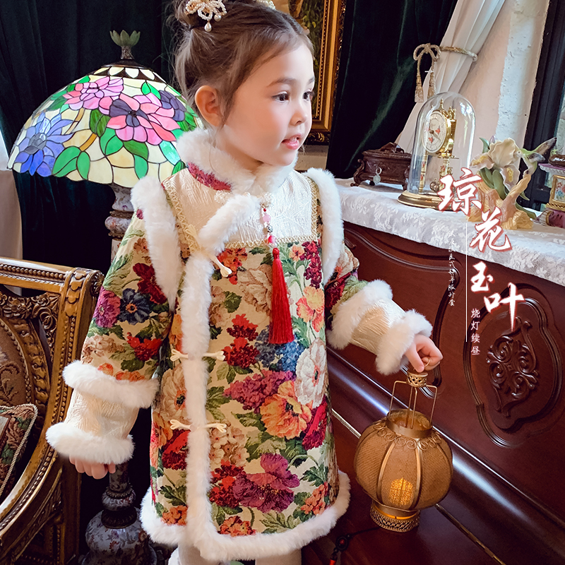 新中式斜襟盘扣立领旗袍裙夹棉