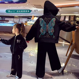 米米哈罗女童套装冬装2025新款儿童网红丝绒两件套小女孩休闲套装