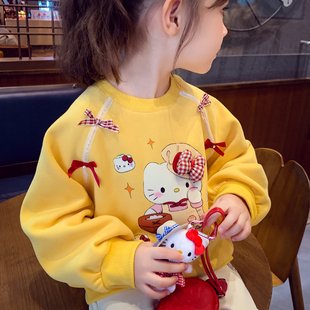 米米哈罗女童圆领卫衣秋冬2025新款儿童韩版宽松女孩加绒保暖上衣