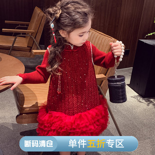 女童中国风旗袍裙冬装新款洋气儿童网纱连衣裙女孩礼服背心裙