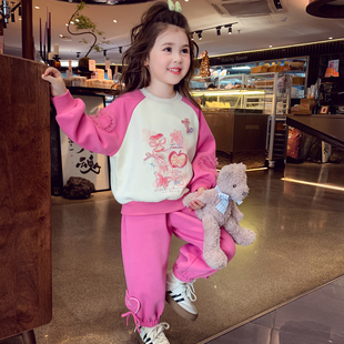 女童套装春装2026新款儿童韩版卡通卫衣卫裤两件套女孩休闲运动服