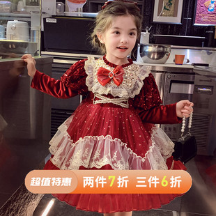 女童洛丽塔公主裙冬装新款洋气儿童加绒连衣裙女孩丝绒新年裙