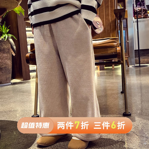 休闲高腰灯芯绒纯色阔腿裤