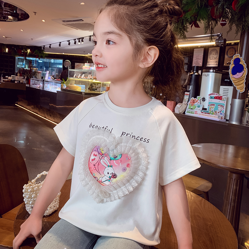 女童短袖T恤夏装2025新款洋气儿童韩版卡通印花上衣女孩半袖打底