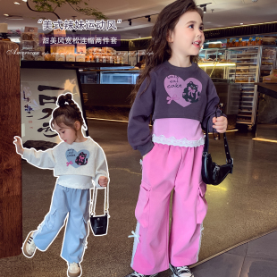 女童套装春装2026新款儿童卫衣背心休闲裤三件套女孩美式辣妹套装