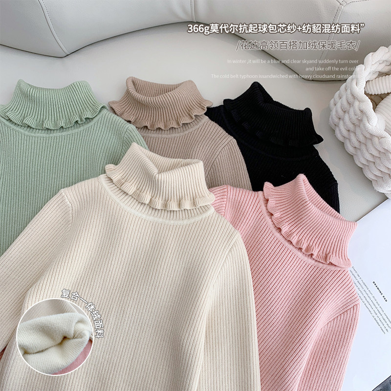 小蜜蜂加绒纯色高领毛衣